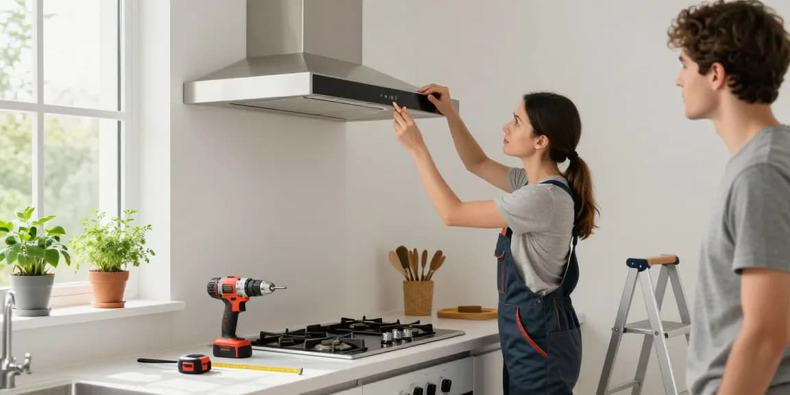 Exhaust hood installation in a modern kitchen during a home improvement project.